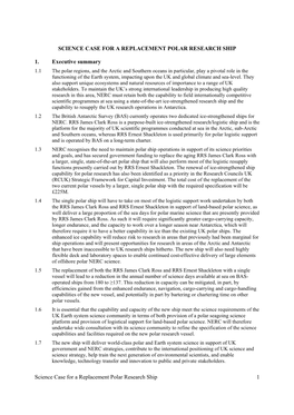 Science Case for a Replacement Polar Research Ship 1 SCIENCE CASE for a REPLACEMENT POLAR RESEARCH SHIP 1. Executive Summary