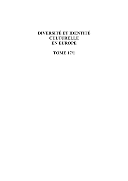 Diversité Et Identité Culturelle En Europe Tome