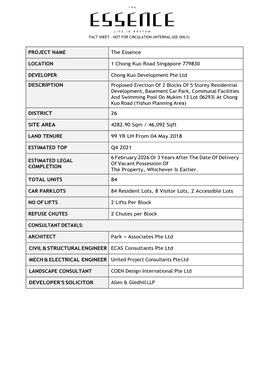 PROJECT NAME the Essence LOCATION 1 Chong Kuo Road