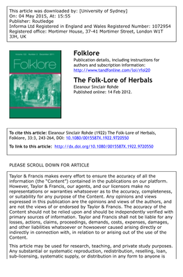 Folklore the Folk-Lore of Herbals