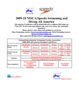 2009-10 NISCA/Speedo Swimming and Diving All America