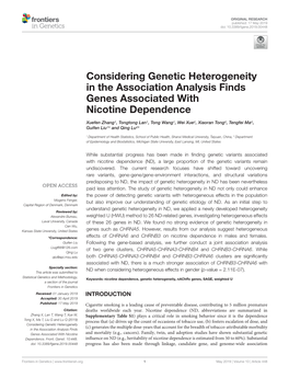 Considering Genetic Heterogeneity in the Association Analysis Finds Genes Associated with Nicotine Dependence