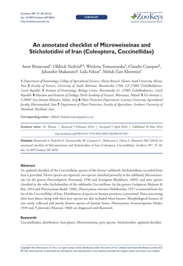 ﻿An Annotated Checklist of Microweiseinae and Sticholotidini