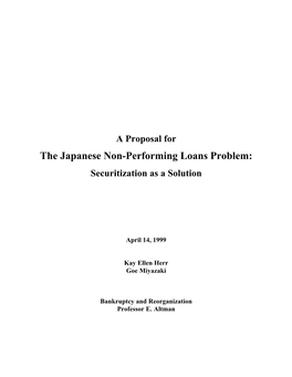 The Japanese Non-Performing Loans Problem: Securitization As a Solution