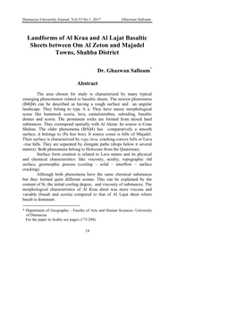 Landforms of Al Kraa and Al Lajat Basaltic Sheets Between Om Al Zeton and Majadel Towns, Shahba District
