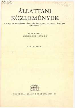 Állattani Közlemények a Magyar Biológiai Társaság Állattani Szakosztályának Folyóirata