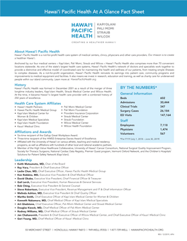 Hawai'i Pacific Health at a Glance Fact Sheet