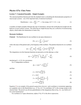 Lecture 7: Canonical Ensemble