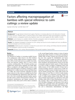 Factors Affecting Macropropagation of Bamboo with Special Reference to Culm Cuttings: a Review Update Syandan Sinha Ray1 and Md