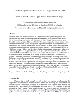 Constraining the Time Interval for the Origin of Life on Earth