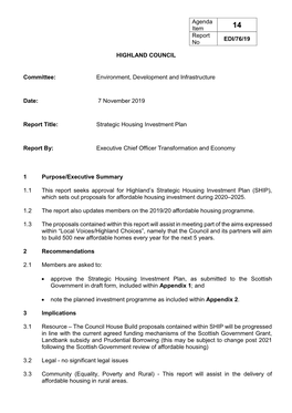 Strategic Housing Investment Plan