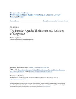 The Eurasian Agenda: the International Relations of Kyrgyzstan