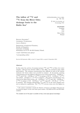 The Inflow of 234U and 238U from the River Odra Drainage Basin to The