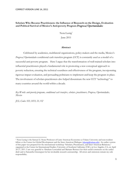 Scholars Who Became Practitioners: the Influence of Research on the Design, Evaluation and Political Survival of Mexico’S Anti-Poverty Program Progresa/Oportunidades