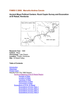 Rural Copán Survey and Excavation at El Raizal, Honduras