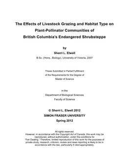 The Effects of Livestock Grazing and Habitat Type on Plant-Pollinator Communities of British Columbia’S Endangered Shrubsteppe