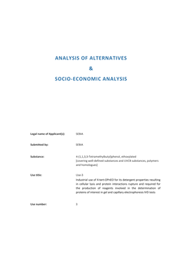 Analysis of Alternatives & Socio-Economic