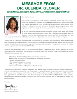 Message from Dr. Glenda Glover International President, Alphakappa Alpha Sorority, Incorporated®