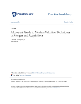 A Lawyer's Guide to Modern Valuation Techniques in Mergers and Acquisitions Samuel C