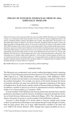 Pollen of Syzygium (Myrtaceae) from SE Asia, Especially Thailand