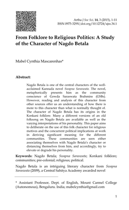 From Folklore to Religious Politics: a Study of the Character of Nagdo Betala