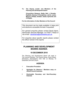 Planning and Development Board Agenda