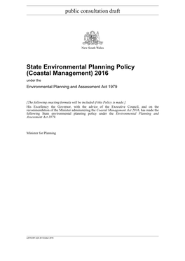 State Environmental Planning Policy (Coastal Management) 2016 Under the Environmental Planning and Assessment Act 1979