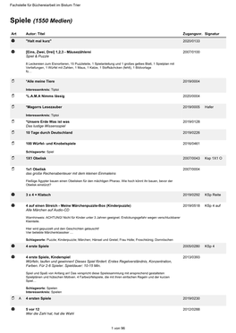 Medienliste: Fachstelle Für Büchereiarbeit Im Bistum Trier