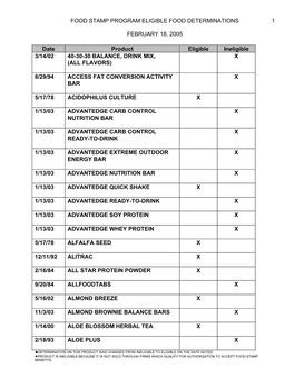 Food Stamp Program Eligible Food Determinations 1