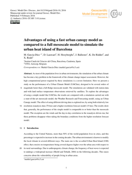 Advantages of Using a Fast Urban Canopy Model As Compared to a Full Mesoscale Model to Simulate the Urban Heat Island of Barcelona M