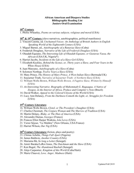 1 African American and Diaspora Studies Bibliographic Reading List