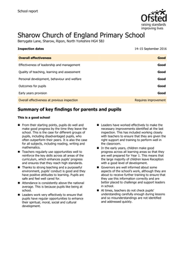 Sharow Church of England Primary School Berrygate Lane, Sharow, Ripon, North Yorkshire HG4 5BJ
