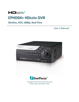 EPHD04+ Hdcctv DVR Slimline, 4CH, 1080P, Real Time