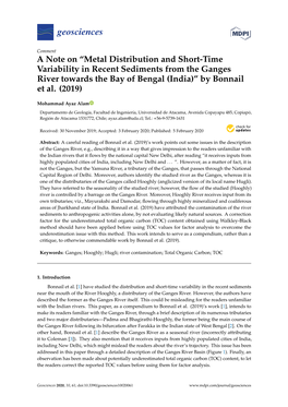 A Note on “Metal Distribution and Short-Time Variability in Recent Sediments from the Ganges River Towards the Bay of Bengal (India)” by Bonnail Et Al