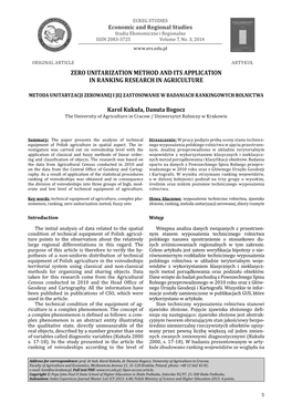 Zero Unitarization Method and Its Application in Ranking Research in Agriculture