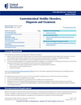 Gastrointestinal Motility Disorders, Diagnosis and Treatment