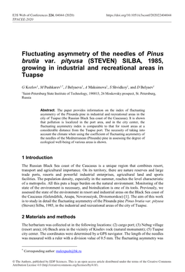 Fluctuating Asymmetry of the Needles of Pinus Brutia Var