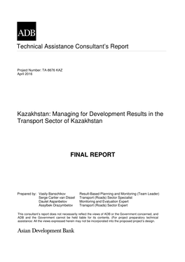 Managing for Development Results in the Transport Sector of Kazakhstan Final Report