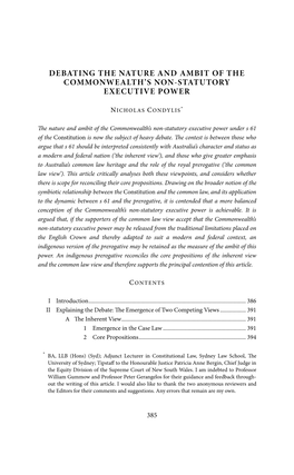 Debating the Nature and Ambit of the Commonwealth's Non-Statutory