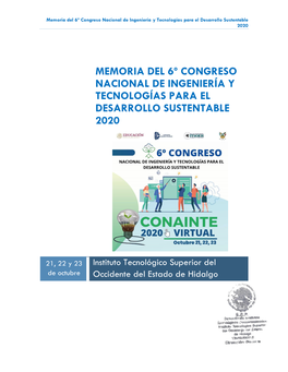 Memoria Del 6º Congreso Nacional De Ingeniería Y Tecnologías Para El Desarrollo Sustentable 2020