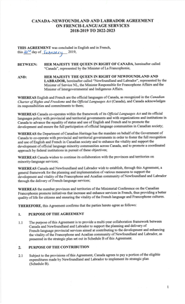 Canada-Newfoundland and Labrador Agreement on French-Language Services 2018-2019 to 2022-2023