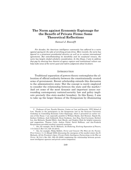 The Norm Against Economic Espionage for the Benefit of Private Firms: Some Theoretical Reflections Samuel J