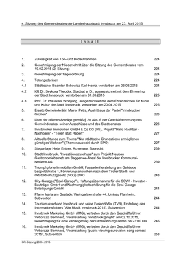 4. Sitzung Des Gemeinderates Der Landeshauptstadt Innsbruck Am 23