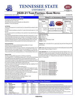 TENNESSEE STATE UNIVERSITY 2020-21 Tiger Football Game Notes Football Contact: Jose’ F