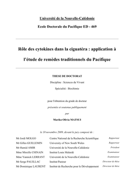 Rôle Des Cytokines Dans La Ciguatéra : Application À L'étude Des Remèdes Traditionnels Du Pacifique