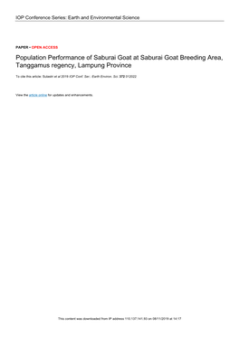 Population Performance of Saburai Goat at Saburai Goat Breeding Area, Tanggamus Regency, Lampung Province