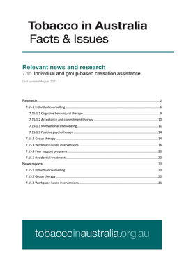 Relevant News and Research 7.15 Individual and Group-Based Cessation Assistance
