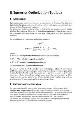 Ilnumerics Optimization Toolbox