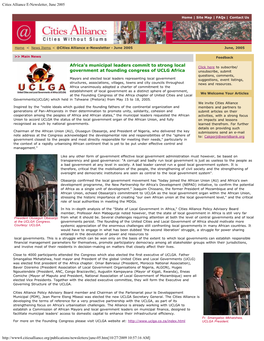 Cities Alliance E-Newsletter, June 2005