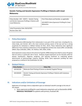 M2071: Gene Expression Profiling for Uveal Melanoma